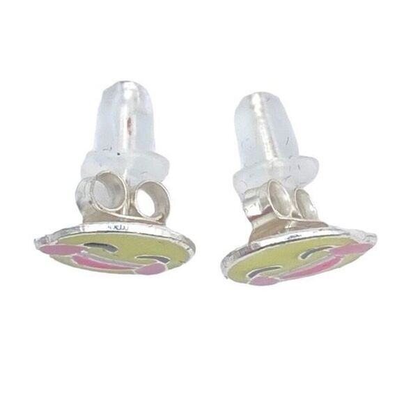 Tears of Joy Emoji Stud Earring Set 925 Sterling Silver Push Back Epoxy - Picture 2 of 4